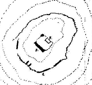 1- Restos del muro exterior 2- Cimientos de la torre del homenaje 3- Aljive